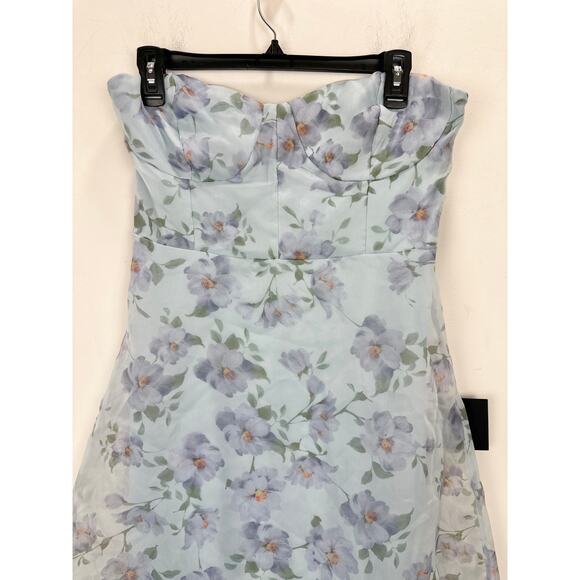 Lulus Chic Preciousness Light Blue Floral Organza Bustier Maxi Dress Medium NWT - Picture 11 of 12